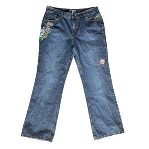 In the Wash Embroidered Colorful Size 16 Blue Wash Flower Patch Boho NWT Boho